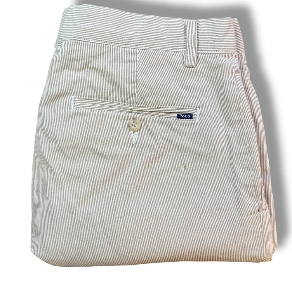Polo Ralph Lauren Shorts Mens 31 Tan White Stripe Golf Cotton Preppy Classic 10